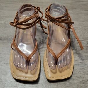 Altar'd State Brown Lace Up Gladiator Sandals Square Toe Flat Festival Womens 9M